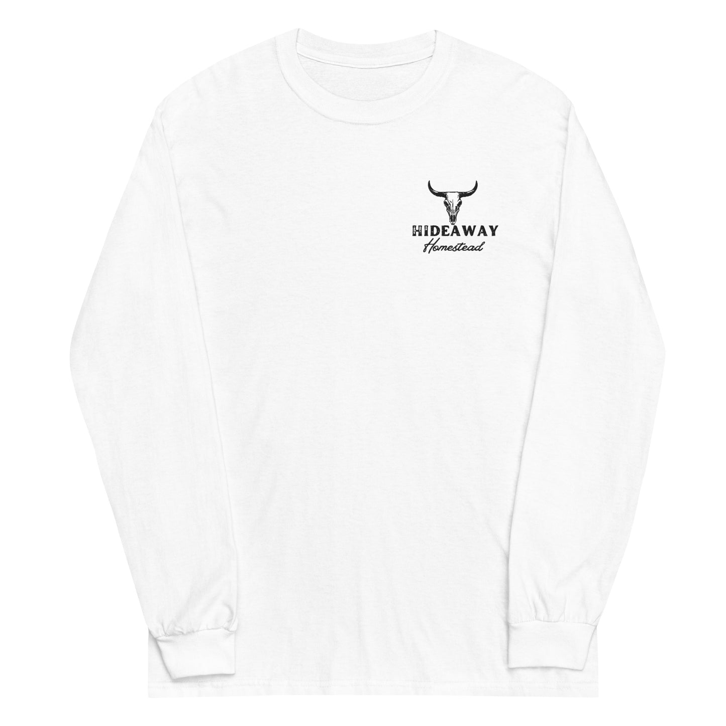 Product mockup “Hideaway Homestead embroidered logo on long sleeve shirt”
“Off-grid ranch apparel – Hideaway Homestead long sleeve”
“Durable cotton long sleeve with embroidered logo”