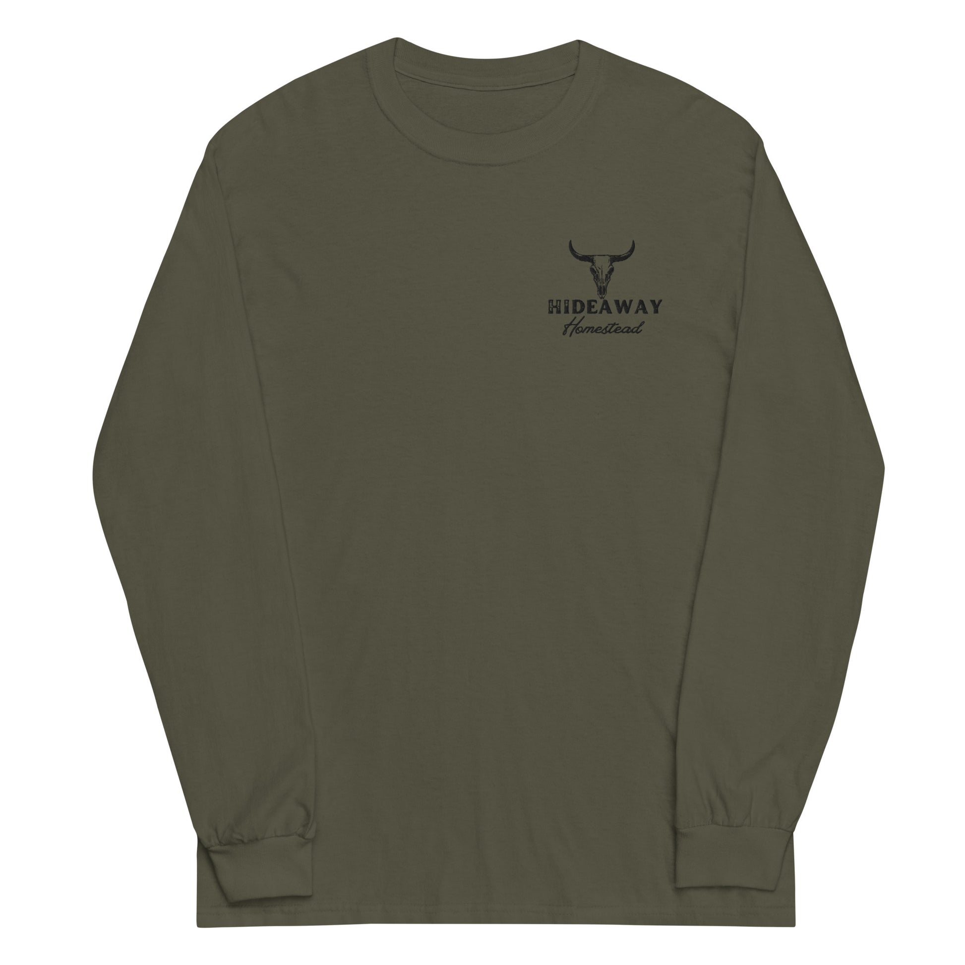 Product mockup “Hideaway Homestead embroidered logo on long sleeve shirt”
“Off-grid ranch apparel – Hideaway Homestead long sleeve”
“Durable cotton long sleeve with embroidered logo”