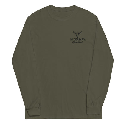 Product mockup “Hideaway Homestead embroidered logo on long sleeve shirt”
“Off-grid ranch apparel – Hideaway Homestead long sleeve”
“Durable cotton long sleeve with embroidered logo”