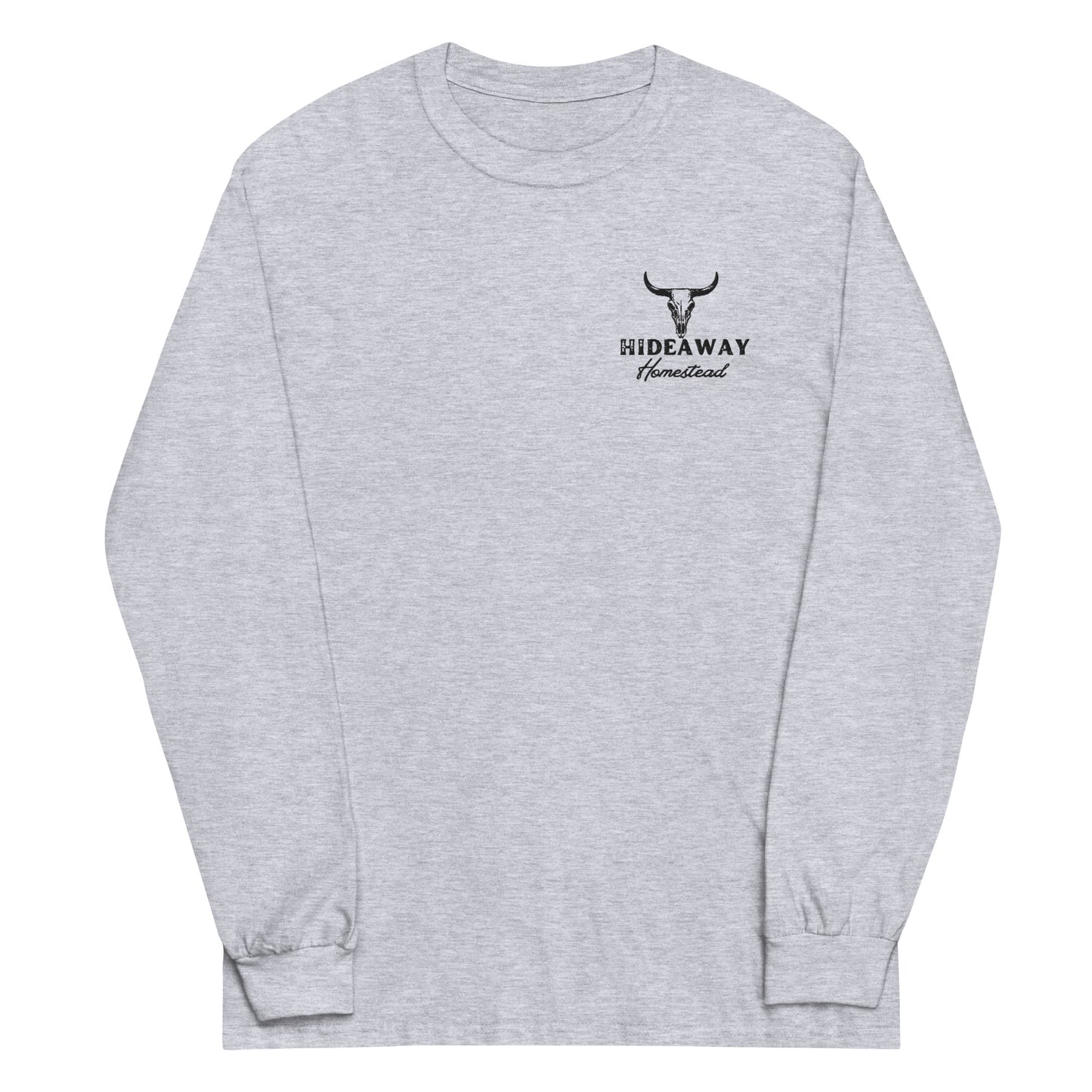 Product mockup “Hideaway Homestead embroidered logo on long sleeve shirt”
“Off-grid ranch apparel – Hideaway Homestead long sleeve”
“Durable cotton long sleeve with embroidered logo”