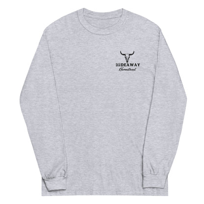 Product mockup “Hideaway Homestead embroidered logo on long sleeve shirt”
“Off-grid ranch apparel – Hideaway Homestead long sleeve”
“Durable cotton long sleeve with embroidered logo”
