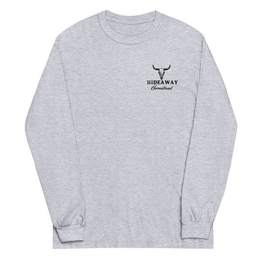 Product mockup “Hideaway Homestead embroidered logo on long sleeve shirt”
“Off-grid ranch apparel – Hideaway Homestead long sleeve”
“Durable cotton long sleeve with embroidered logo”