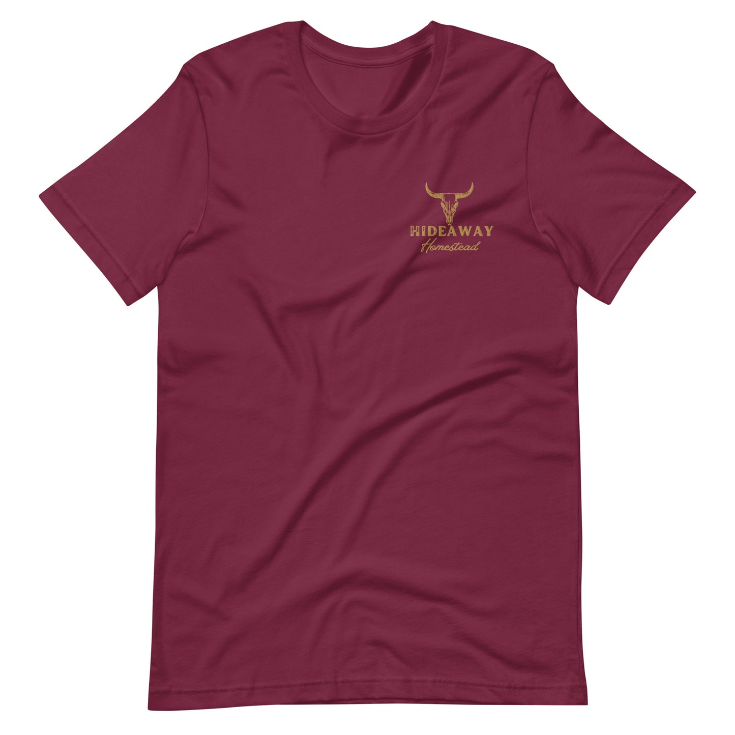 Product mockup Hideaway Homestead embroidered logo on T-shirt”
“Off-grid ranch apparel – Hideaway Homestead T-shirt”
“Embroidered cotton T-shirt for homestead lifestyle”