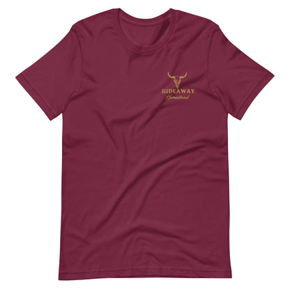 Product mockup Hideaway Homestead embroidered logo on T-shirt”
“Off-grid ranch apparel – Hideaway Homestead T-shirt”
“Embroidered cotton T-shirt for homestead lifestyle”