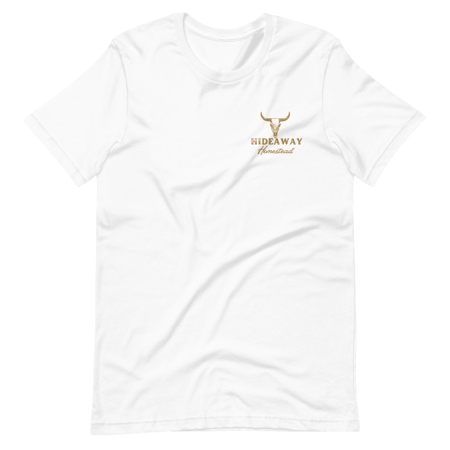 Product mockup Hideaway Homestead embroidered logo on T-shirt”
“Off-grid ranch apparel – Hideaway Homestead T-shirt”
“Embroidered cotton T-shirt for homestead lifestyle”